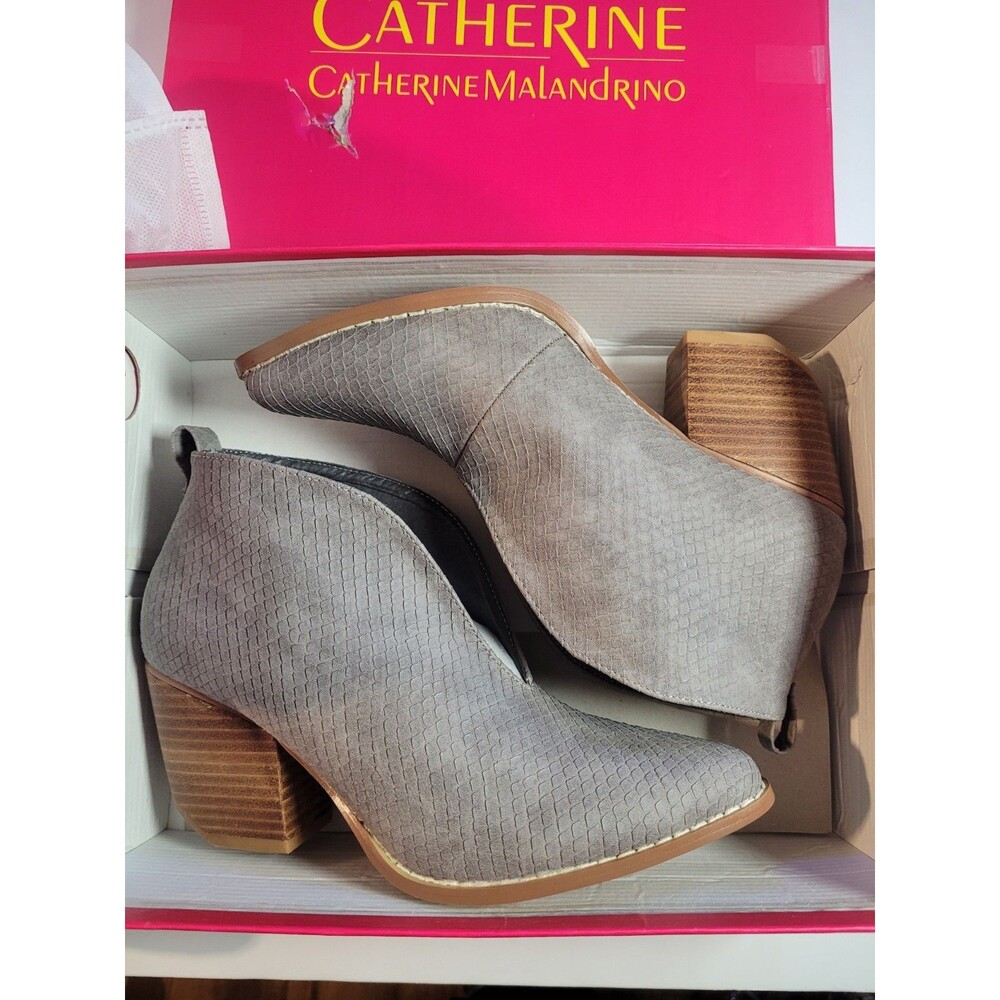 Catherine Malandrino Womens Size 7 Grey Snake Blake V Cut Ankle Booties In Box